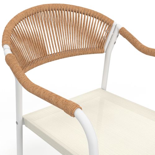 Lot De 6 Chaises De Jardin Madeira Métal Blanc Cordage Et Textilène Beige Et Rotin Clair