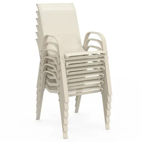 Lot De 6 Chaises De Jardin Lyma Métal Et Textilène Empilables Beige