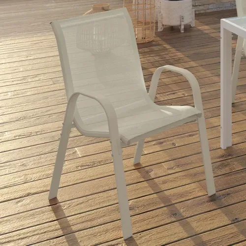 Lot De 6 Chaises De Jardin Lyma Métal Et Textilène Empilables Beige