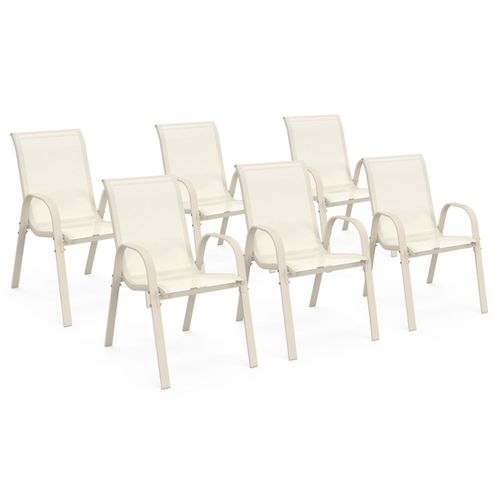 Lot De 6 Chaises De Jardin Lyma Métal Et Textilène Empilables Beige
