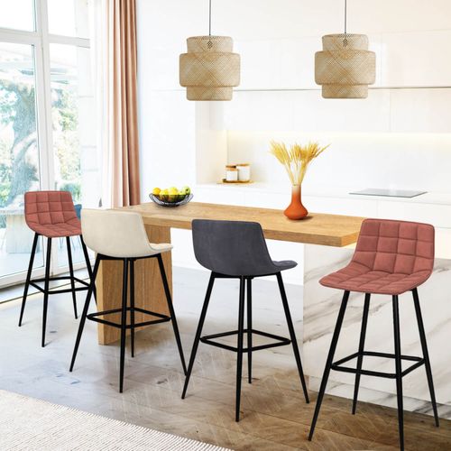 Lot De 4 Tabourets De Bar Mady En Velours Mix Color Gris Foncé, Terracotta X2, Beige