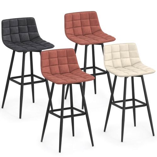 Lot De 4 Tabourets De Bar Mady En Velours Mix Color Gris Foncé, Terracotta X2, Beige