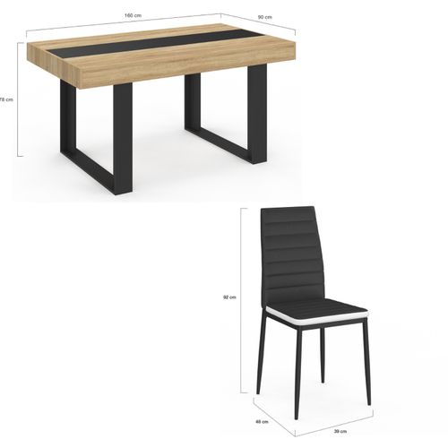 Ensemble Table à Manger Rectangle Phoenix Bois Et Noir Bande Centrale Noire 160 Cm Et 6 Chaises Roma