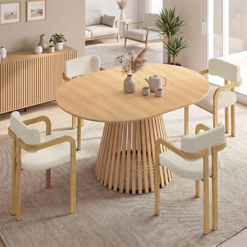 Ensemble Table À Manger Extensible Ronde Carmen 4-8 Personnes Pied Lattes 110 - 150 Cm Et 4 Chaises