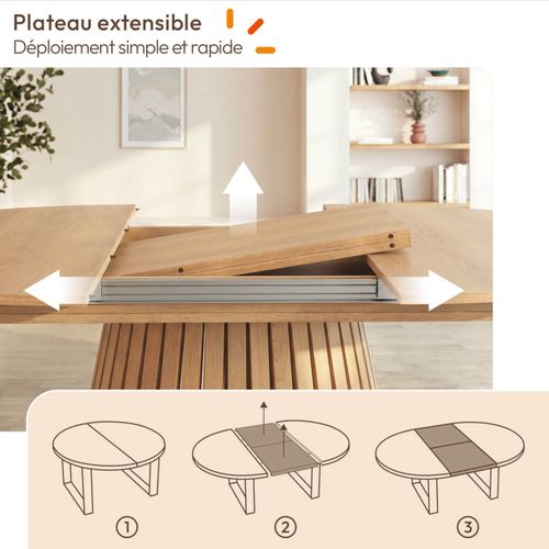 Ensemble Table À Manger Extensible Ronde Carmen 4-8 Personnes Pied Lattes 110 - 150 Cm Et 4 Chaises