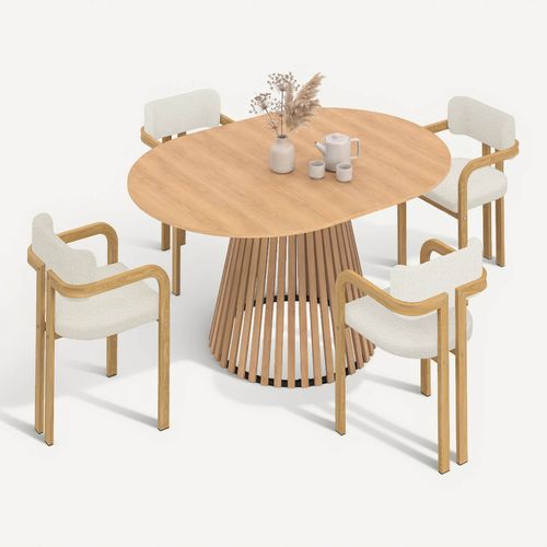 Ensemble Table À Manger Extensible Ronde Carmen 4-8 Personnes Pied Lattes 110 - 150 Cm Et 4 Chaises