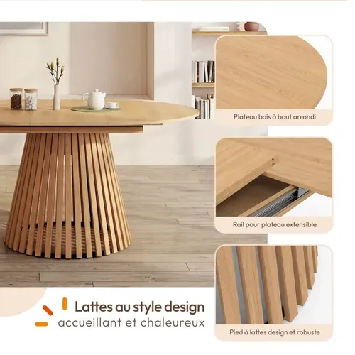 Ensemble Table À Manger Extensible Ronde Carmen 4-8 Personnes Pied Lattes 110 - 150 Cm Et 4 Chaises