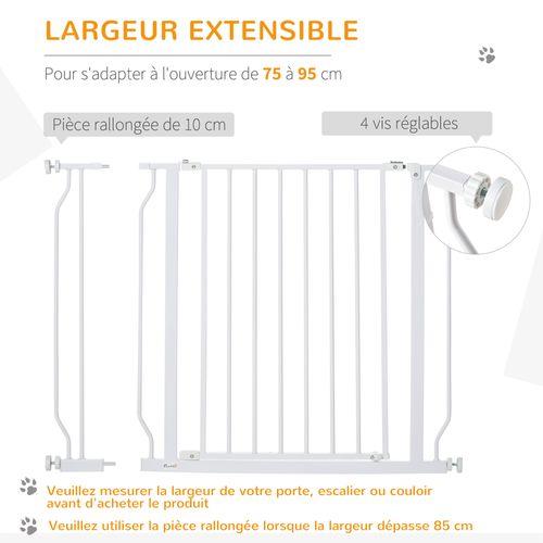 Barrière De Sécurité Animaux Réglable Avec Porte Acier Blanc