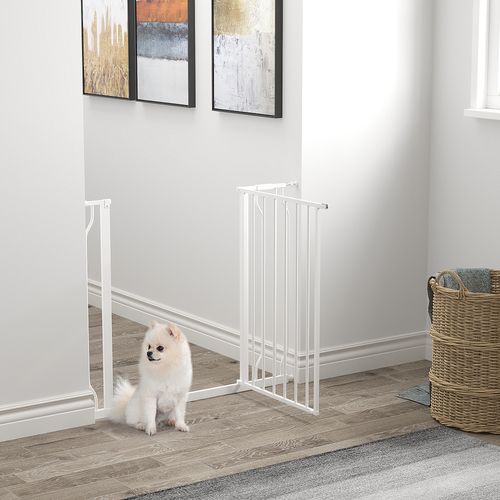 Barrière De Sécurité Animaux Réglable Avec Porte Acier Blanc