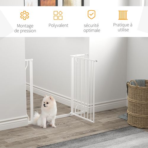 Barrière De Sécurité Animaux Réglable Avec Porte Acier Blanc