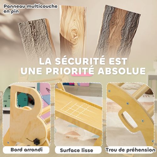 Ensemble D'escalade En Bois 5 En 1 - Triangle Pikler, Arche, Bascule, Toboggan, Rampe