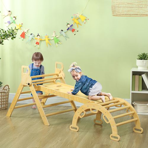 Ensemble D'escalade En Bois 5 En 1 - Triangle Pikler, Arche, Bascule, Toboggan, Rampe