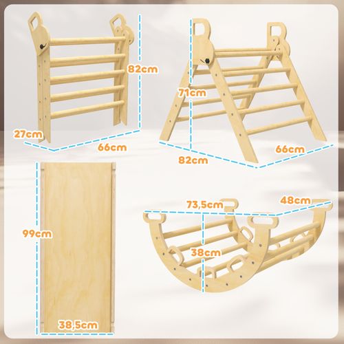Ensemble D'escalade En Bois 5 En 1 - Triangle Pikler, Arche, Bascule, Toboggan, Rampe