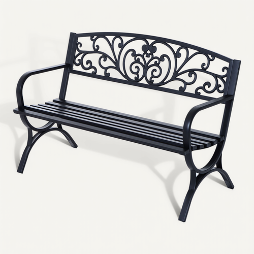 Banc De Jardin Terrasse En Acier Fonte Noir 3 Places