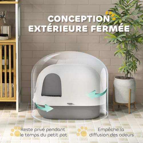 Bac à Litière Chat Semi-fermé - Accessoires - Pp Gris Blanc