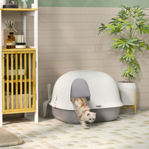 Bac à Litière Chat Semi-fermé - Accessoires - Pp Gris Blanc
