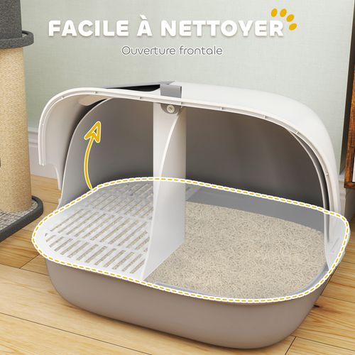 Bac à Litière Chat Semi-fermé - Accessoires - Pp Gris Blanc