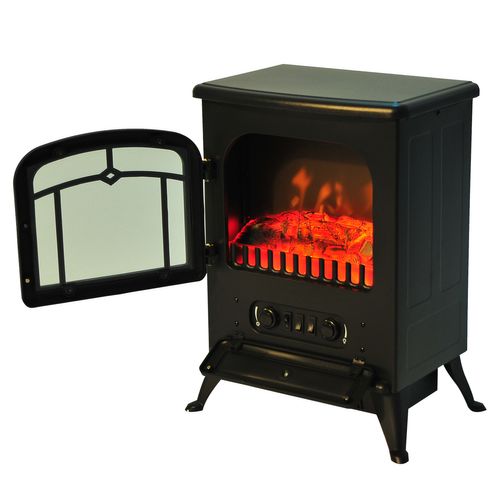 Cheminée Électrique Poêle Style Rétro Thermostat 1000-2000 W Noir