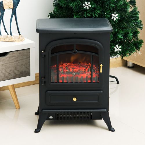 Cheminée Électrique Poêle Style Rétro Thermostat 1000-2000 W Noir