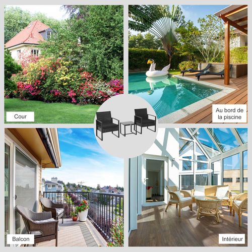 Salon De Jardin 2 Places Avec Table Basse Noir