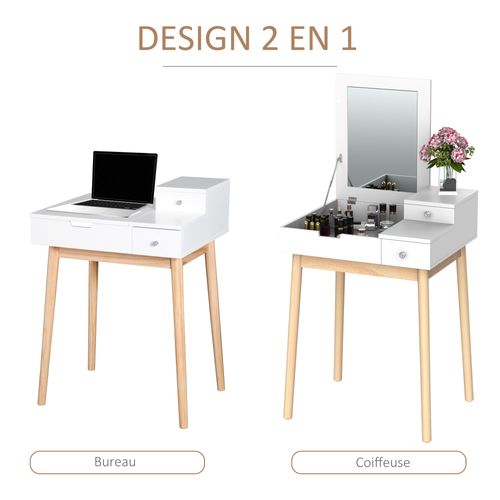 Coiffeuse Design Scandinave 60l X 50l X 86h Cm Pin Et Mdf