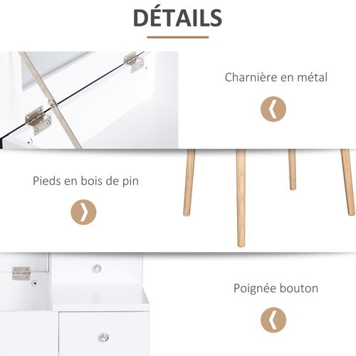 Coiffeuse Design Scandinave 60l X 50l X 86h Cm Pin Et Mdf