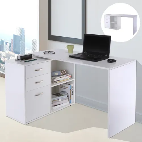 Bureau D'angle Bureau Droit Modulable 2 En 1 Blanc