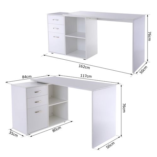 Bureau D'angle Bureau Droit Modulable 2 En 1 Blanc