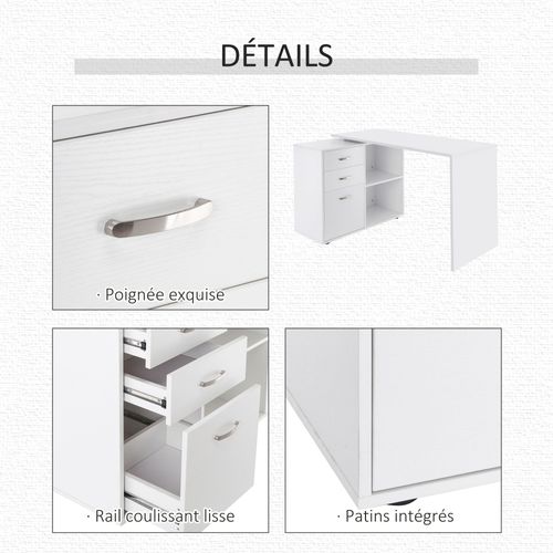 Bureau D'angle Bureau Droit Modulable 2 En 1 Blanc
