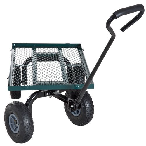 Chariot De Transport Jardin Métal 4 Roues Vert