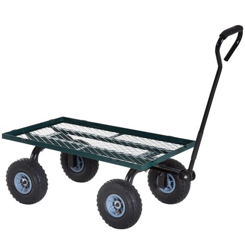 Chariot De Transport Jardin Métal 4 Roues Vert