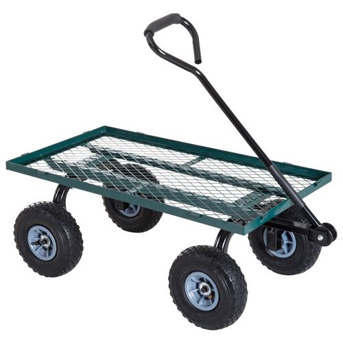 Chariot De Transport Jardin Métal 4 Roues Vert