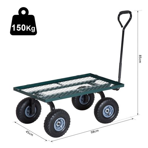 Chariot De Transport Jardin Métal 4 Roues Vert