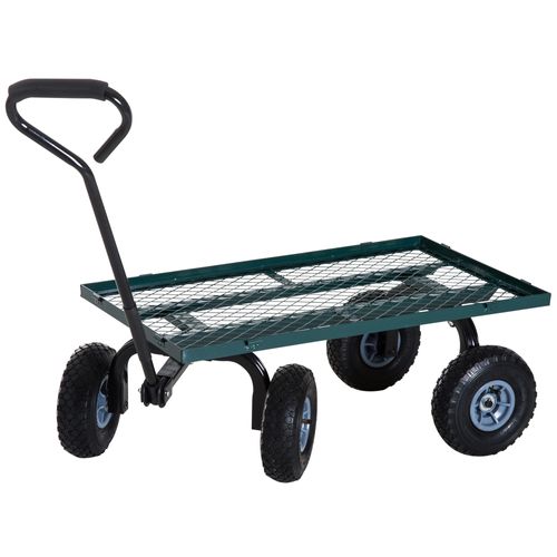 Chariot De Transport Jardin Métal 4 Roues Vert