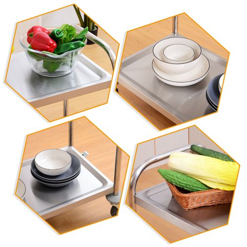 Chariot De Service Desserte De Cuisine à Roulettes 2 Étagères Acier Inox Chromé