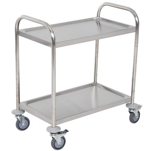 Chariot De Service Desserte De Cuisine à Roulettes 2 Étagères Acier Inox Chromé