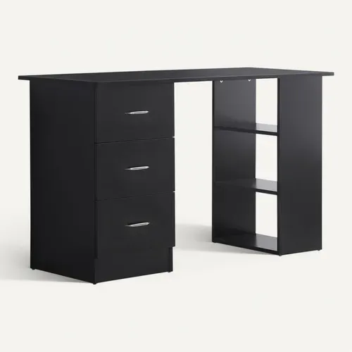 Bureau Informatique 3 Tiroirs 2 étagères Aspect Bois Noir