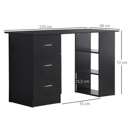 Bureau Informatique 3 Tiroirs 2 étagères Aspect Bois Noir