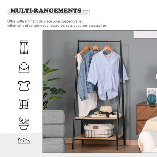 Portant à Vêtements 2 étagères Bois Clair Acier Noir