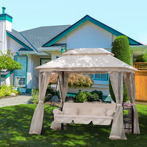 Balancelle De Jardin Convertible 3 Places Beige Noir