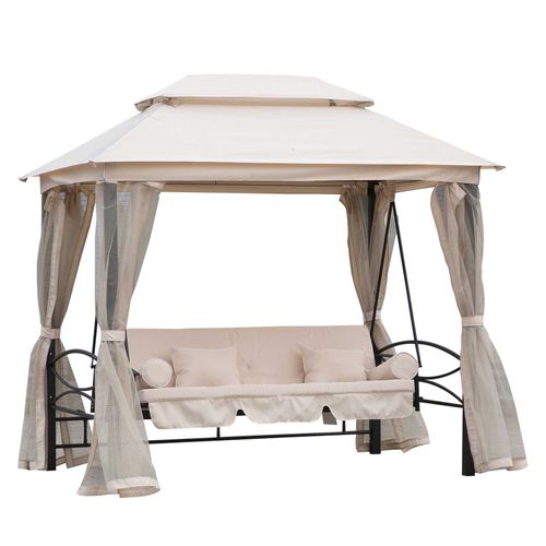Balancelle De Jardin Convertible 3 Places Beige Noir
