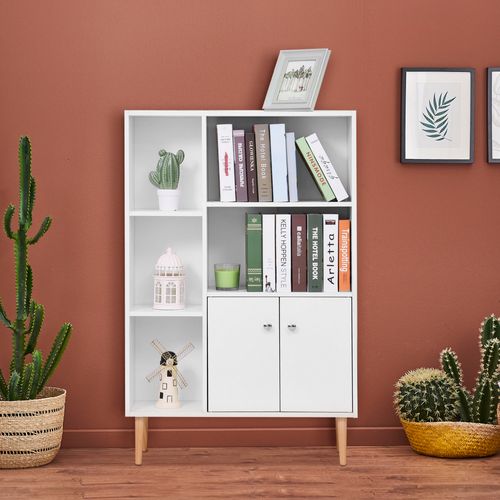 Bibliothèque Scandinave 4 Niches Placard 2 Portes - Blanc