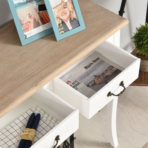 Console Style Table De Drapier Style Shabby Chic 2 Tiroirs Blanc