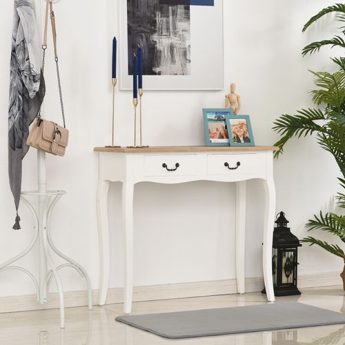 Console Style Table De Drapier Style Shabby Chic 2 Tiroirs Blanc
