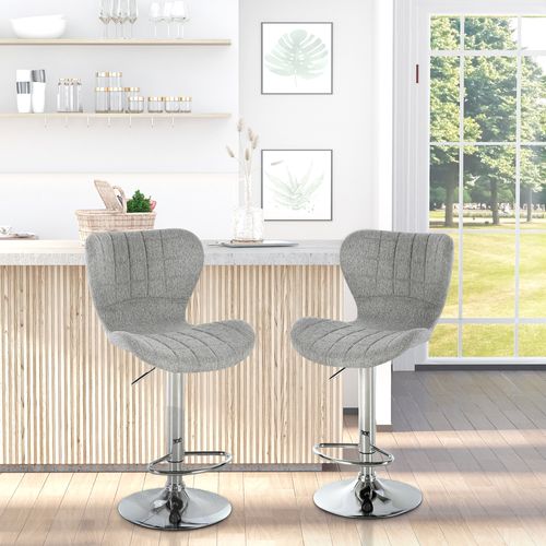 Lot De 2 Tabourets De Bar Design Contemporain Hauteur D'assise Réglable 59-81 Cm Pivotant 360° Lin