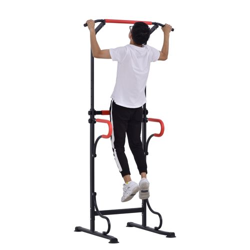 Station De Musculation Multifonctions Hauteur Réglable Acier Noir Rouge