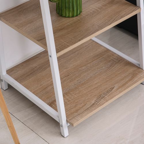 Bureau Bibliothèque 2 En 1 - Bureau Pliable Rabattable Chêne Clair Métal Blanc