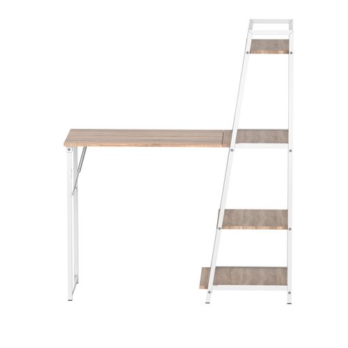 Bureau Bibliothèque 2 En 1 - Bureau Pliable Rabattable Chêne Clair Métal Blanc