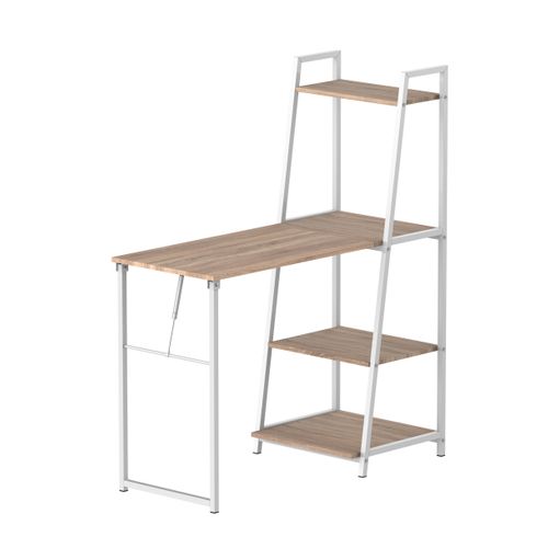 Bureau Bibliothèque 2 En 1 - Bureau Pliable Rabattable Chêne Clair Métal Blanc