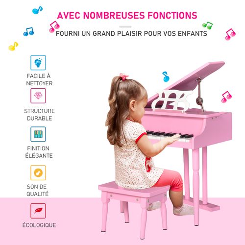 Piano à Queue Enfant En Bois 30 Touches Tabouret Inclus